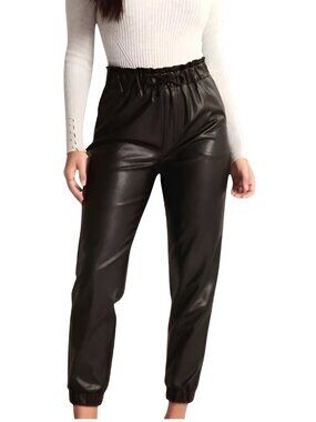 Abercrombie & Fitch Women's Faux Leather Paper Bag Waist Jogger Black Size Large